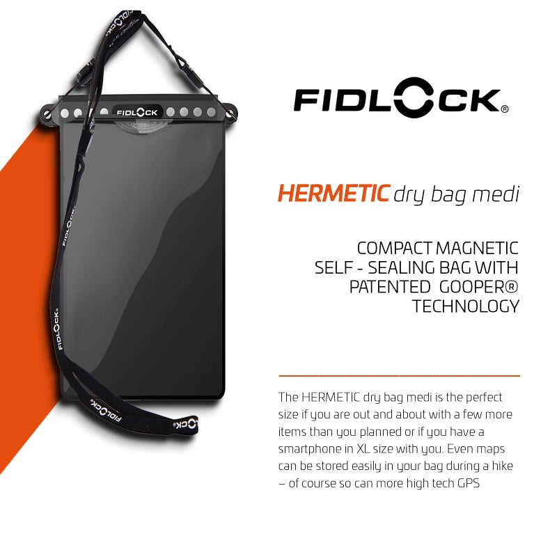 FIDLOCK Hermetic Dry Bag Flexible Magnetic Self-Sealing Bag for Cellphone | 100% Water & Sand Proof | Practical Size with a Large Opening | Lanyard Included | Medi | Orange Transparent - Image 2